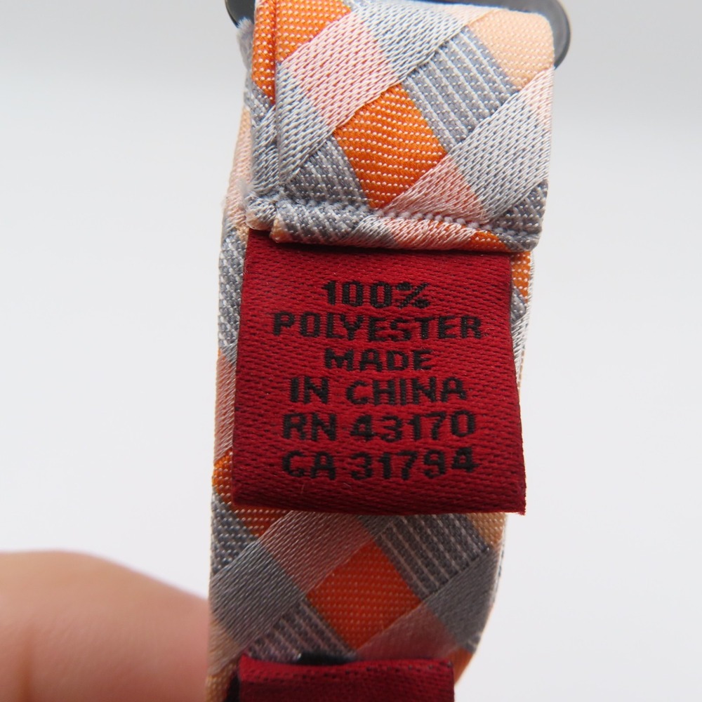 Alfani Bow Tie Polyester Pink Orange Blue Check 2.5" Wide Pre Tied - Picture 4 of 5